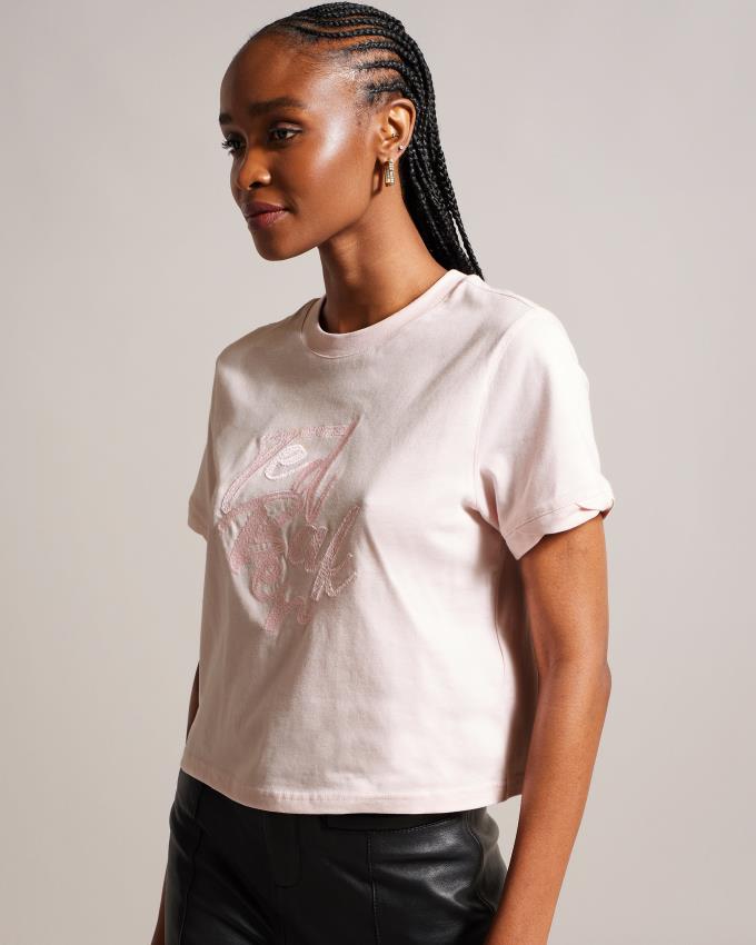 T-Shirt Ted Baker Branded Cotton Rose Femme | TWM-27982380